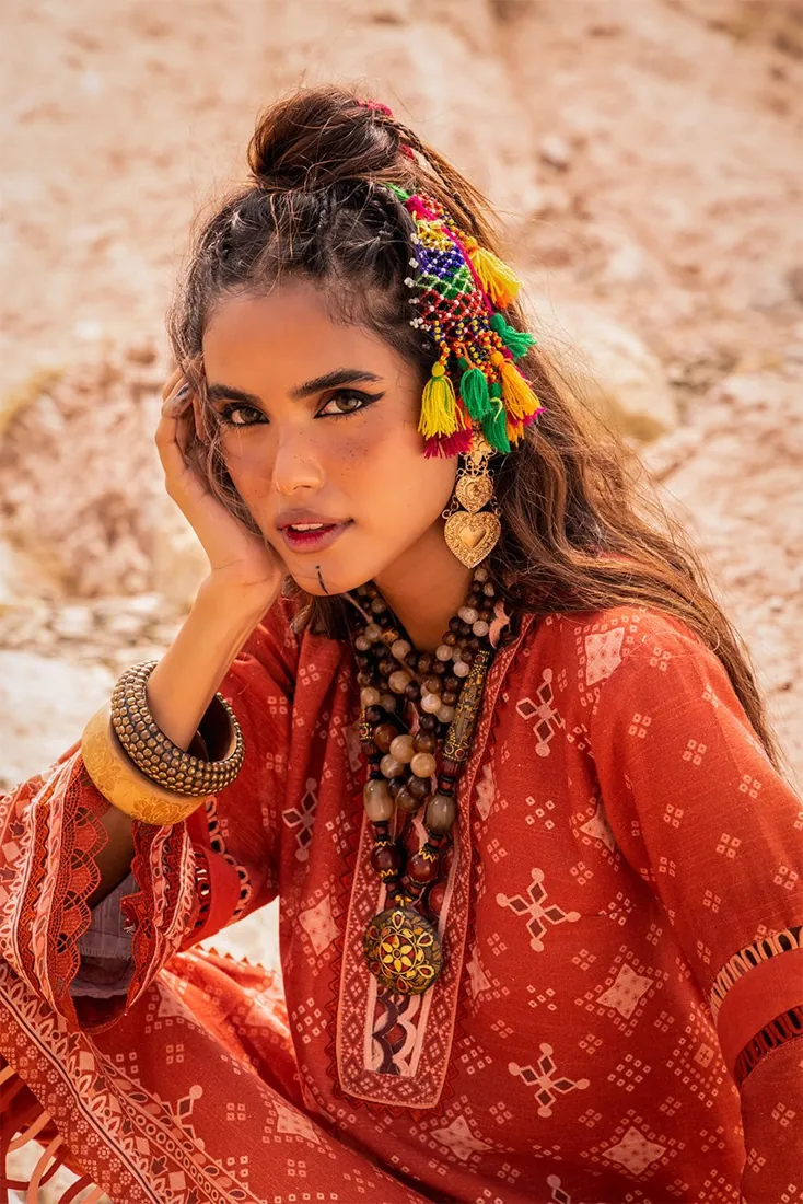 Rust Printed Khaddar 3-Piece Winter Collection - image 5
