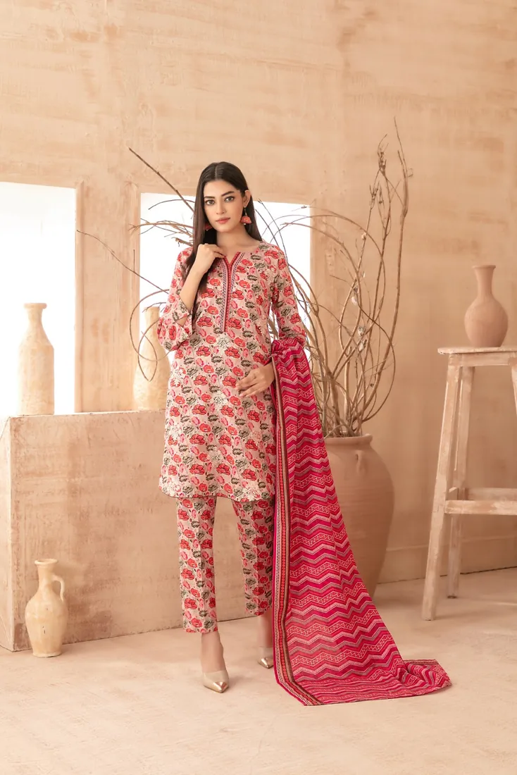 Pink Embroidered Printed Khaddar 3-Piece Winter Collection - image 1