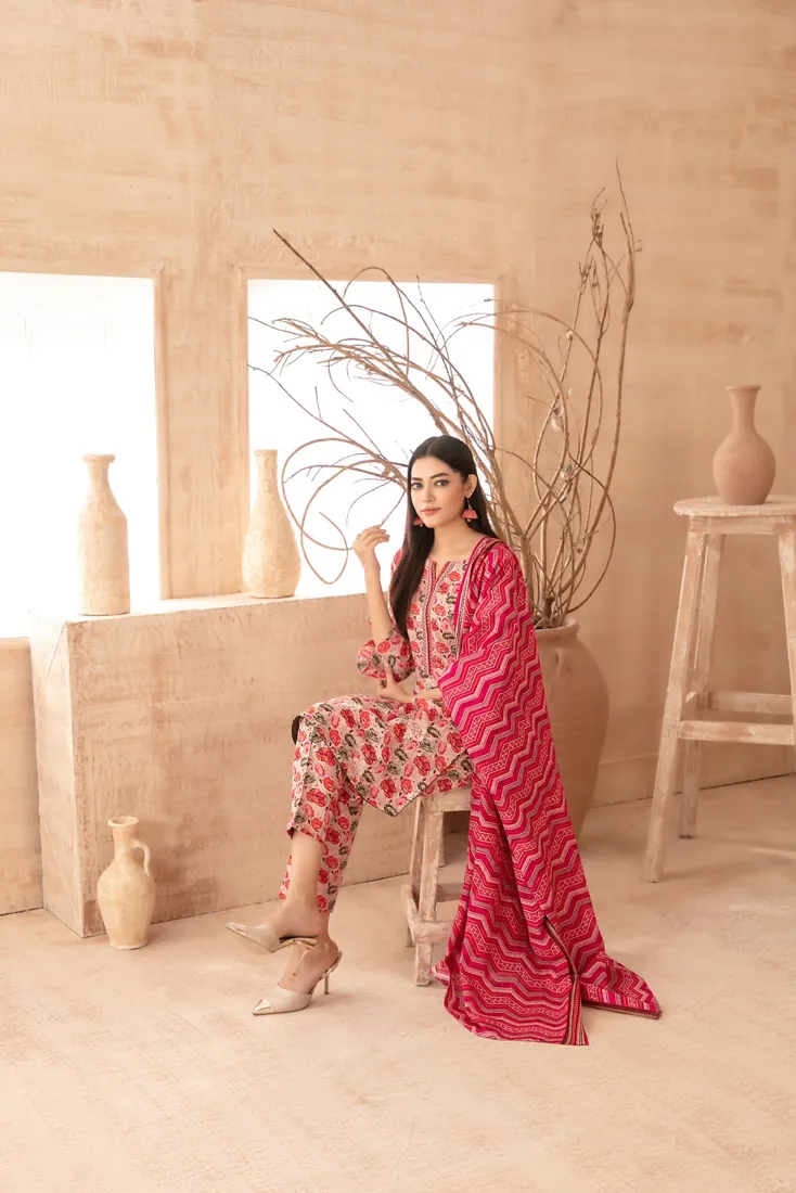 Pink Embroidered Printed Khaddar 3-Piece Winter Collection - image 3