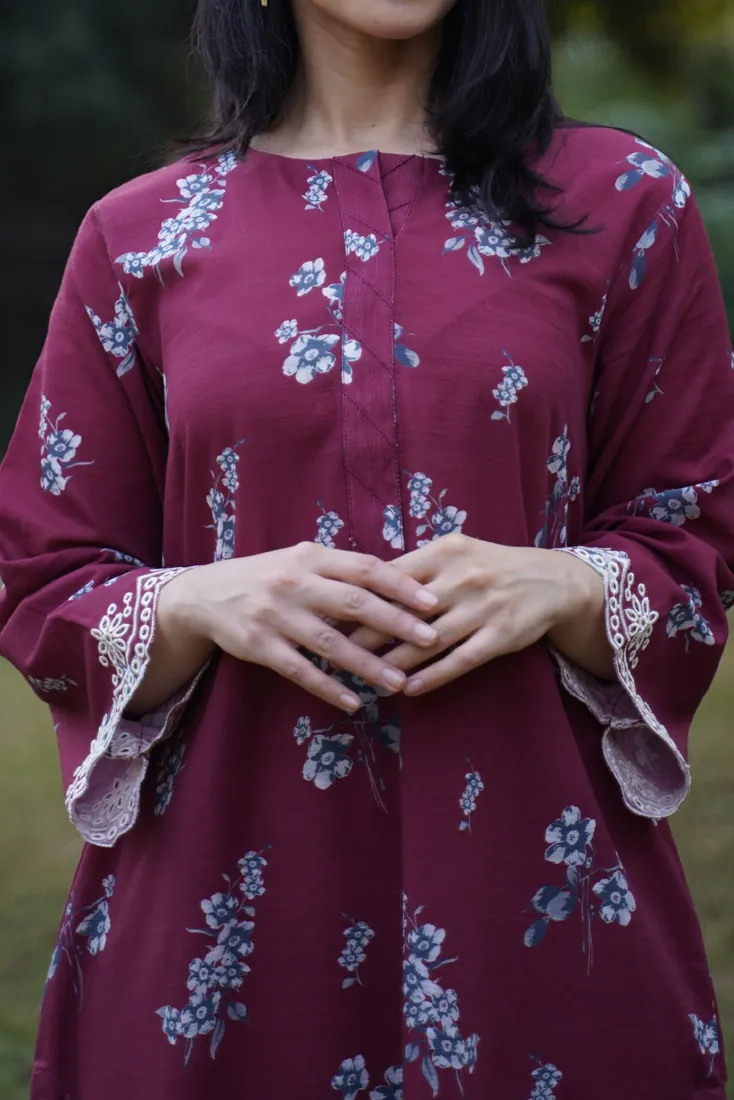 Magenta Embroidered Printed Slub Khaddar 2-Piece Winter Collection - image 2