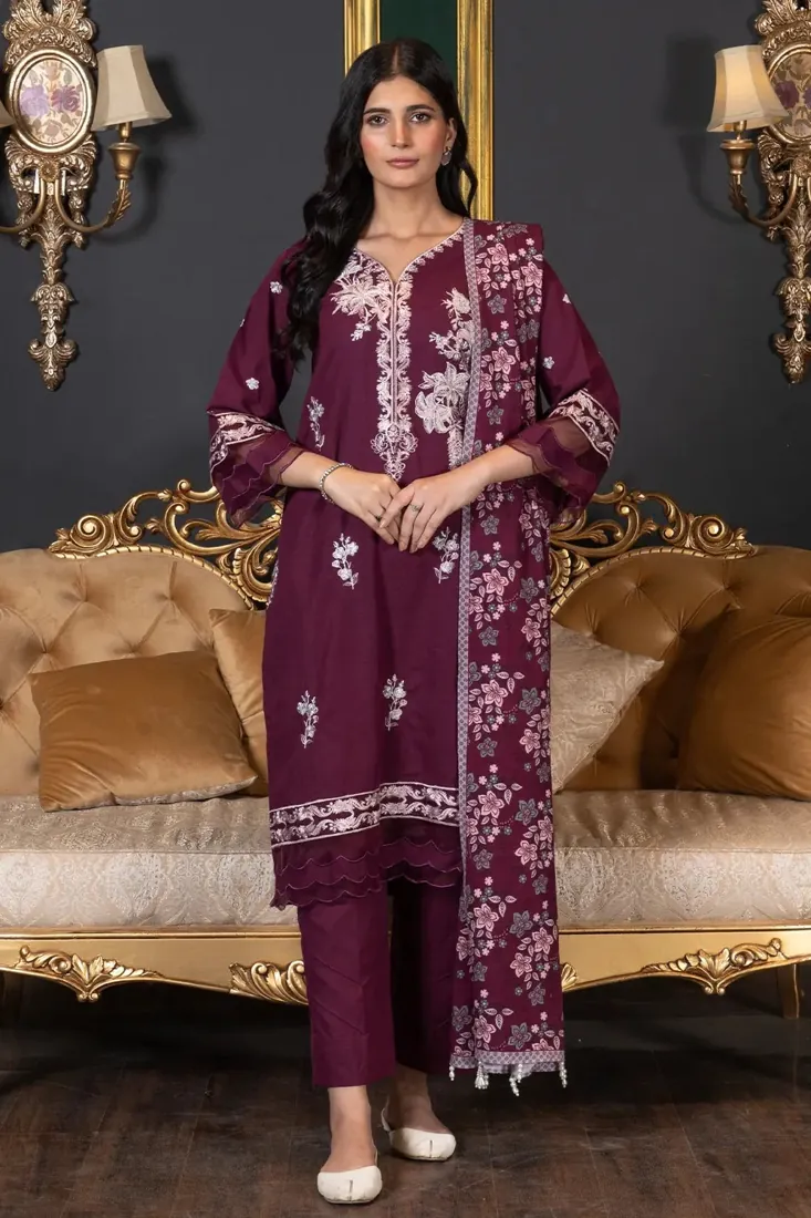 Plum Embroidered Khaddar 3-Piece Winter Collection - image 1