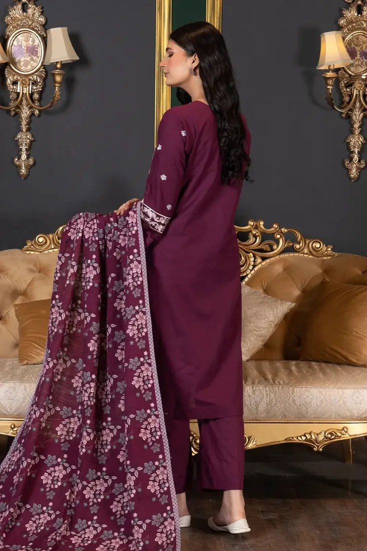 Plum Embroidered Khaddar 3-Piece Winter Collection - image 2