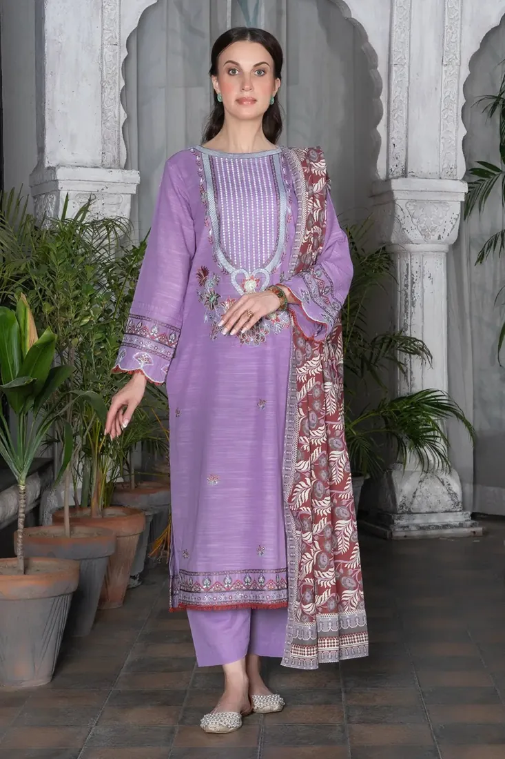 Light Lilac Embroidered Khaddar 3-Piece Winter Collection - image 1