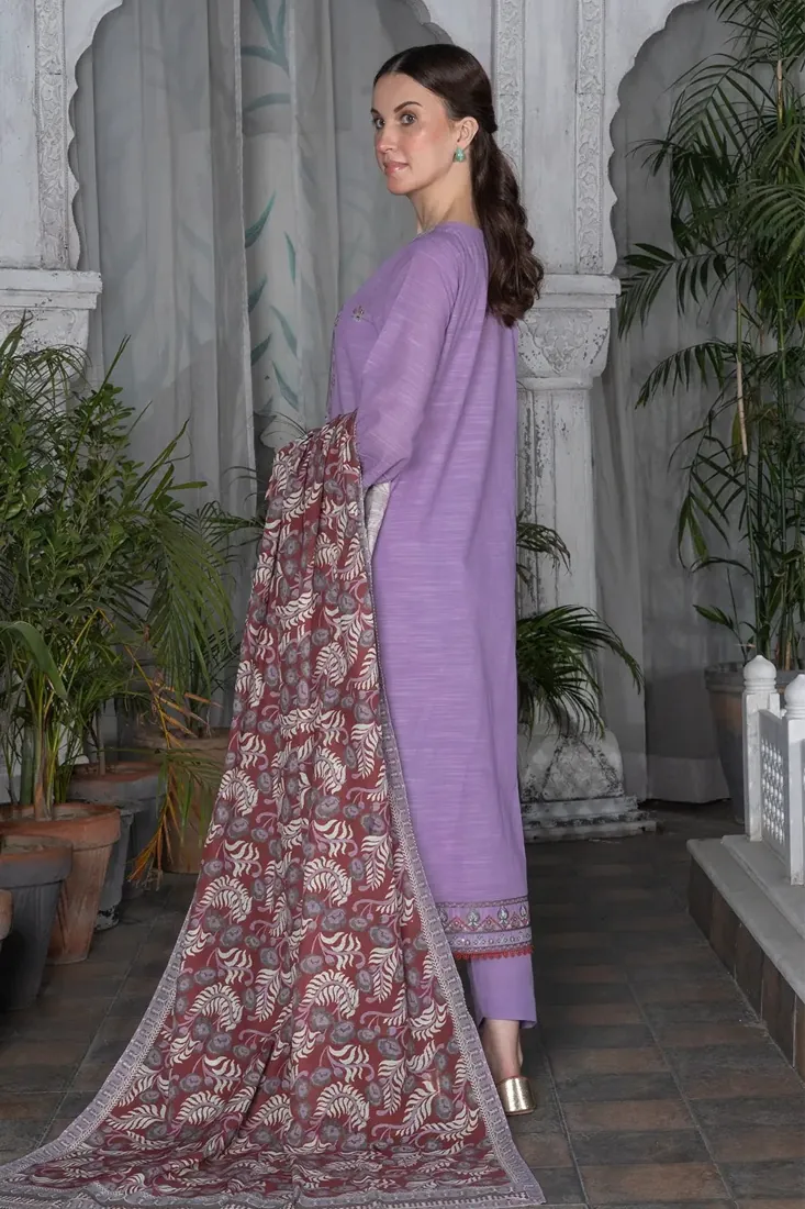 Light Lilac Embroidered Khaddar 3-Piece Winter Collection - image 2
