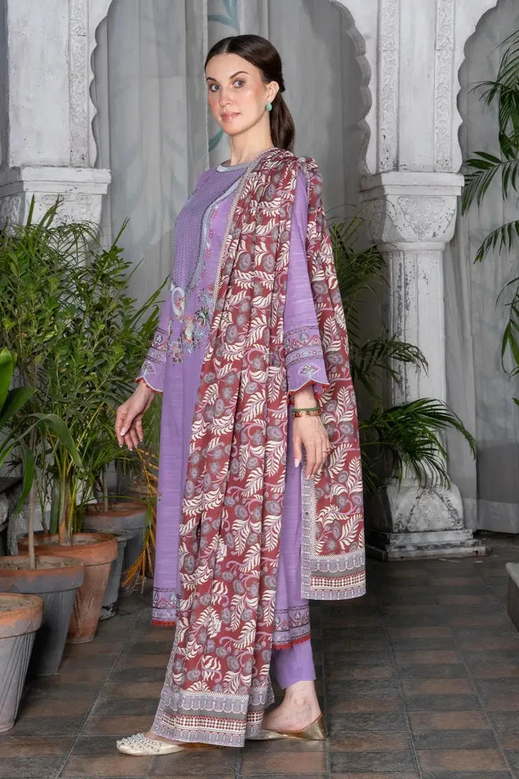 Light Lilac Embroidered Khaddar 3-Piece Winter Collection - image 3