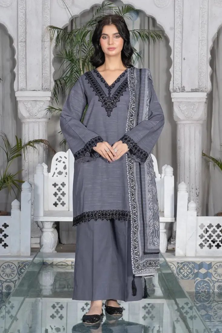Grey Embroidered Khaddar 3-Piece Winter Collection - image 1