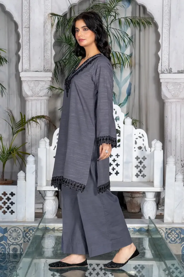 Grey Embroidered Khaddar 3-Piece Winter Collection - image 2