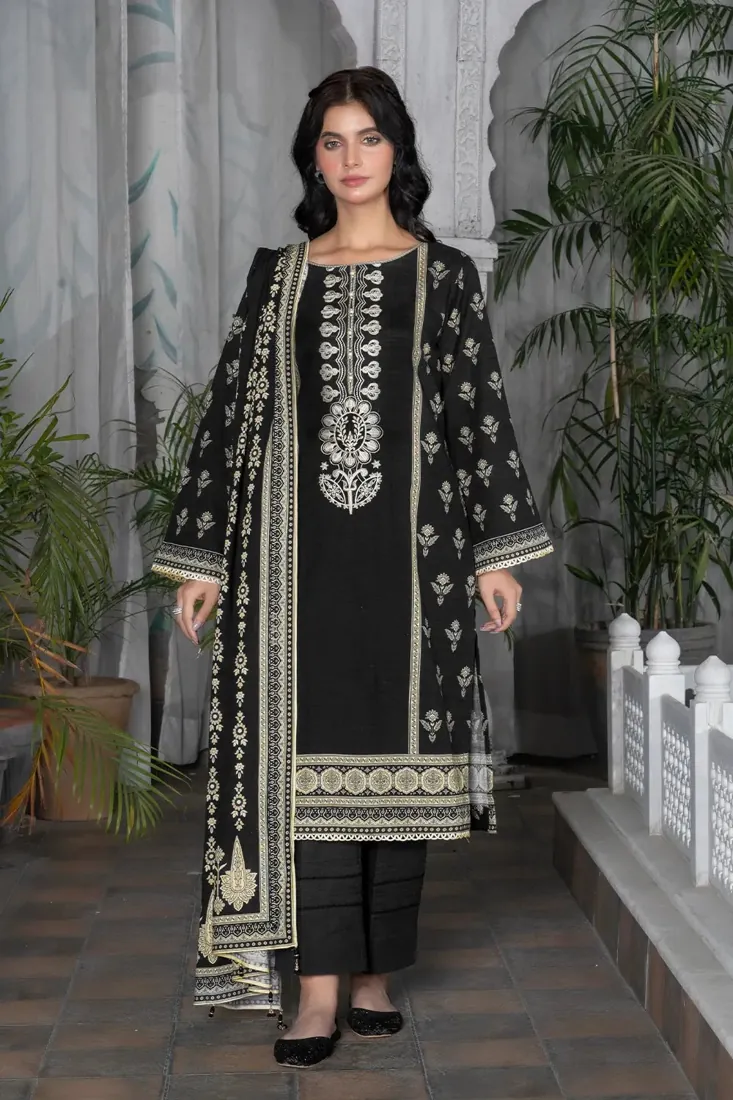 Black Embroidered Printed Khaddar 3-Piece Winter Collection - image 1