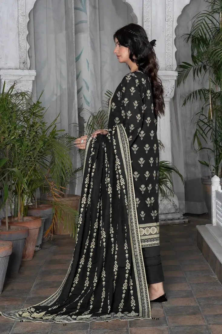 Black Embroidered Printed Khaddar 3-Piece Winter Collection - image 2
