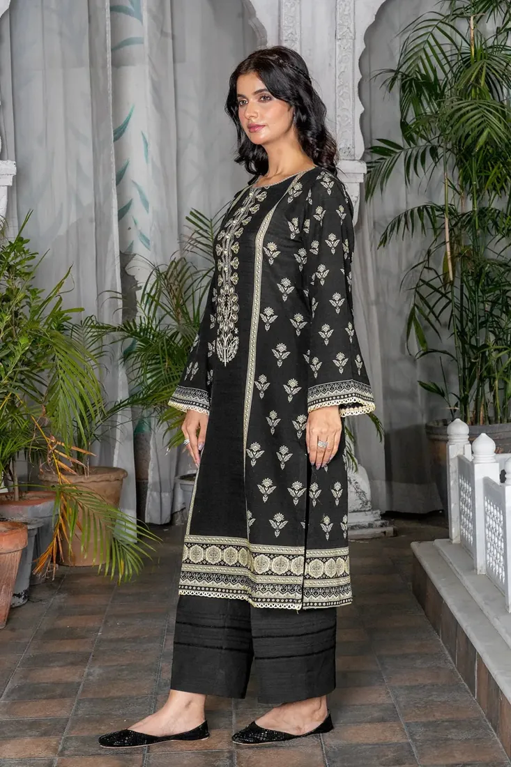 Black Embroidered Printed Khaddar 3-Piece Winter Collection - image 3