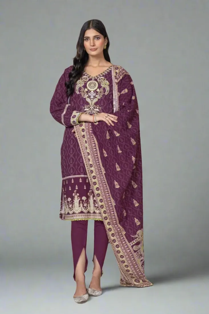 Purple Embroidered Printed Khaddar 3-Piece Winter Collection - image 1