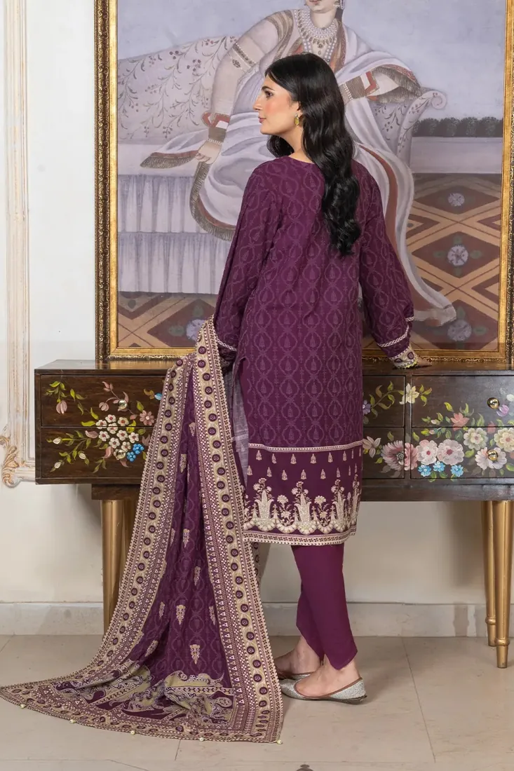 Purple Embroidered Printed Khaddar 3-Piece Winter Collection - image 2