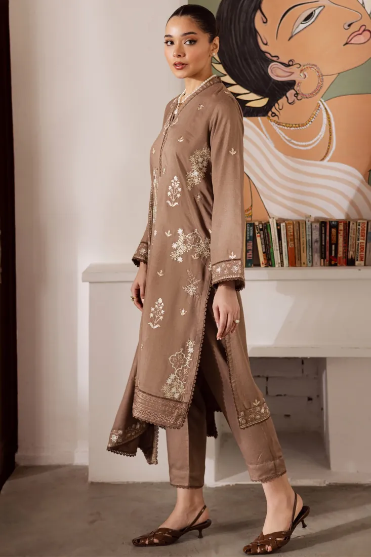 Mocha Brown Embroidered Karandi 3-Piece Winter Collection - image 4
