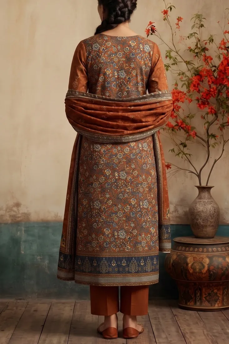 Rust Orange Embroidered Khaddar 3-Piece Winter Collection - image 5