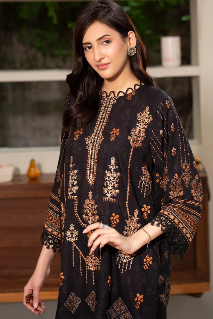 Black Embroidered Printed Karandi 3-Piece Winter Collection - image 1