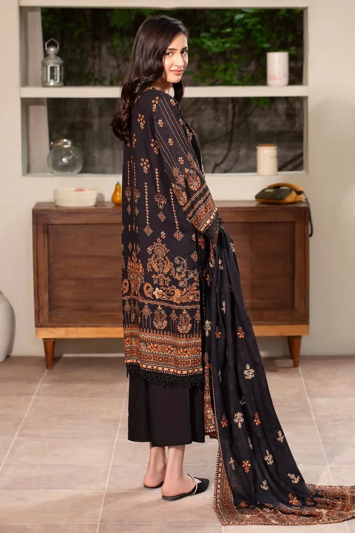Black Embroidered Printed Karandi 3-Piece Winter Collection - image 3