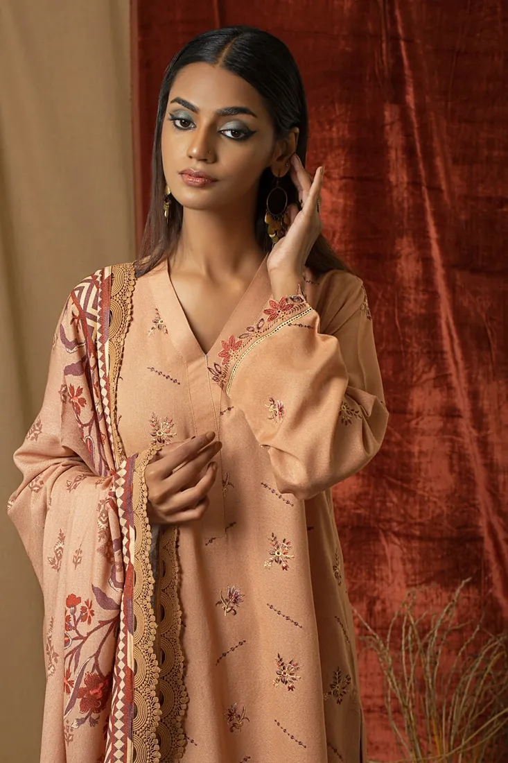 Peach Embroidered Karandi 3-Piece Winter Collection - image 1