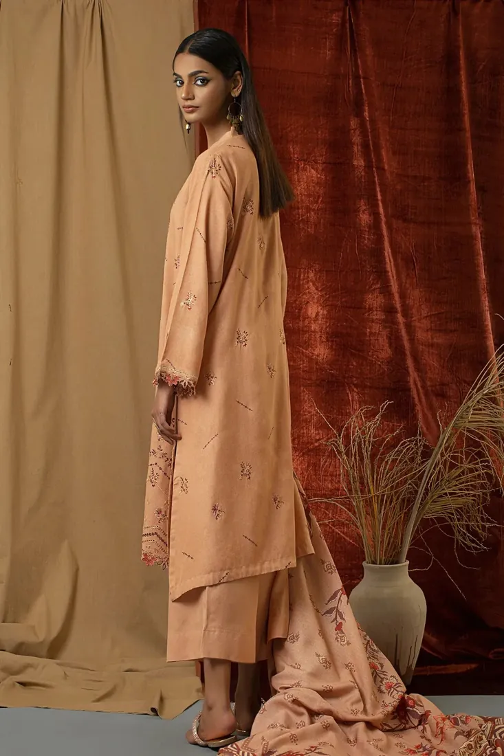 Peach Embroidered Karandi 3-Piece Winter Collection - image 3