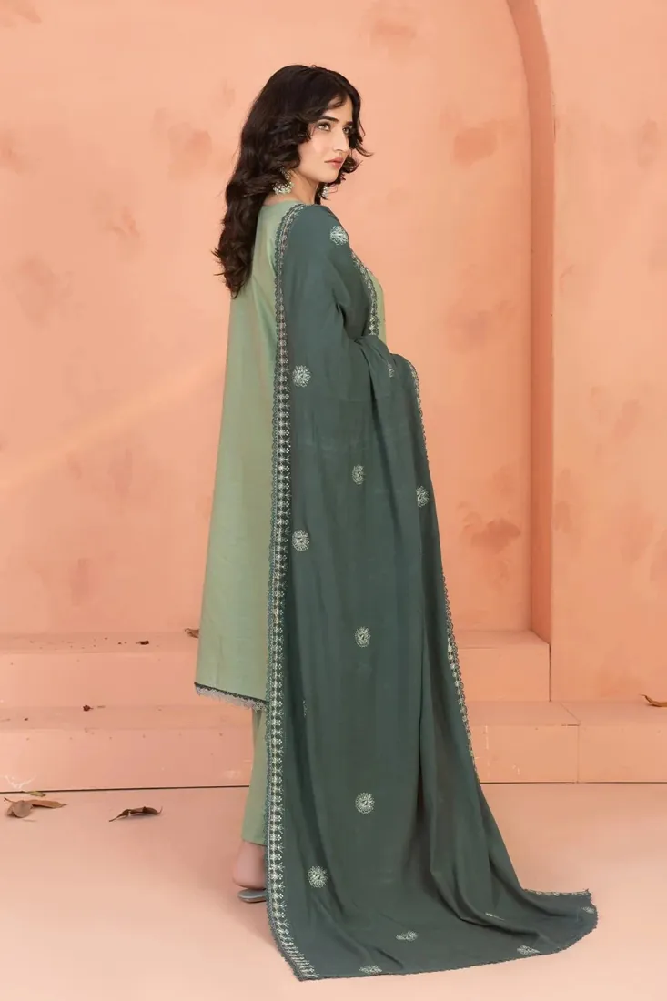Soft Green Embroidered Khaddar 3-Piece Winter Collection - image 2