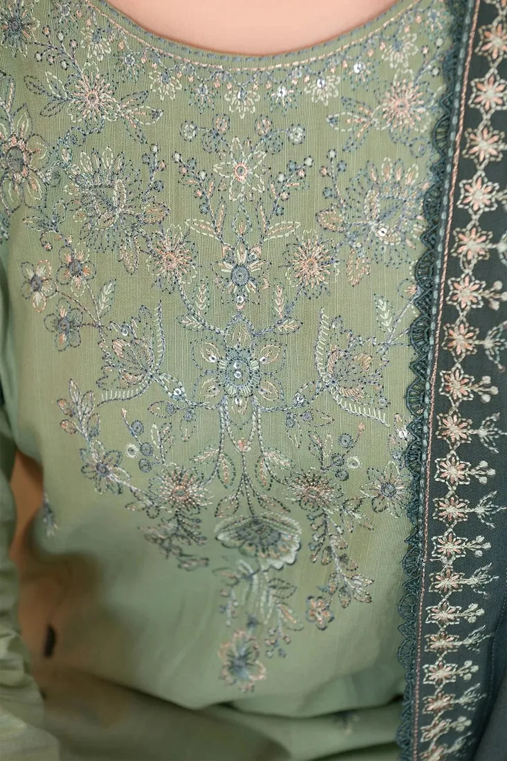 Soft Green Embroidered Khaddar 3-Piece Winter Collection - image 5
