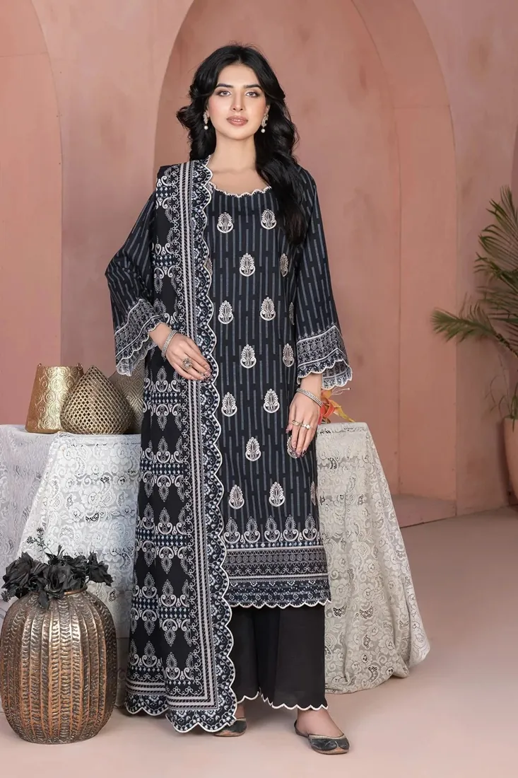 Charcoal Embroidered Printed Khaddar 3-Piece Winter Collection - image 1