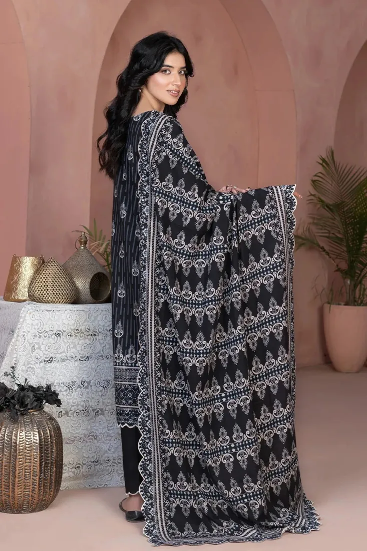 Charcoal Embroidered Printed Khaddar 3-Piece Winter Collection - image 2