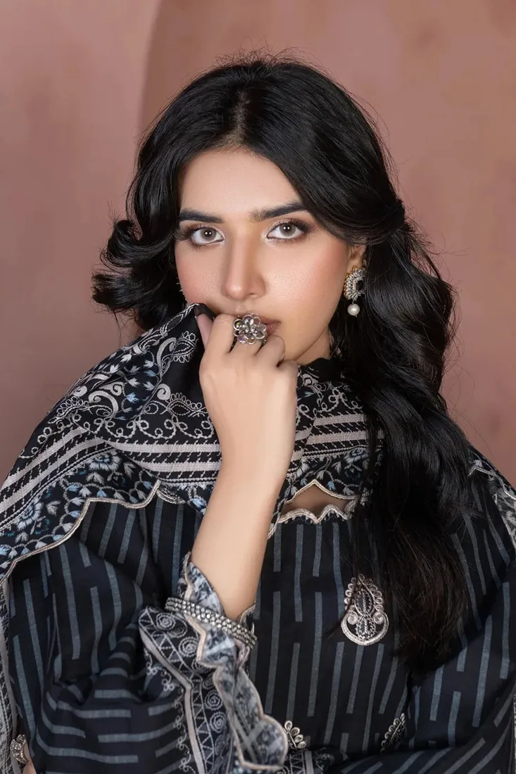 Charcoal Embroidered Printed Khaddar 3-Piece Winter Collection - image 4
