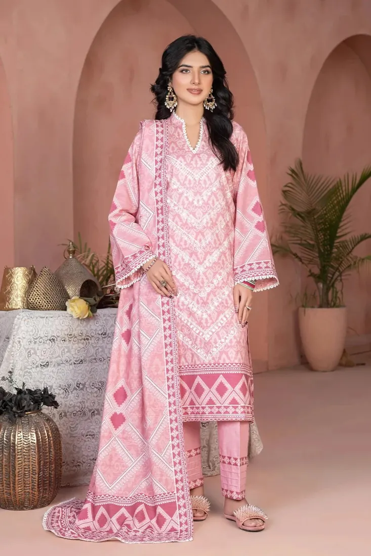 Oyster Pink Embroidered Printed Khaddar 3-Piece Winter Collection - image 1