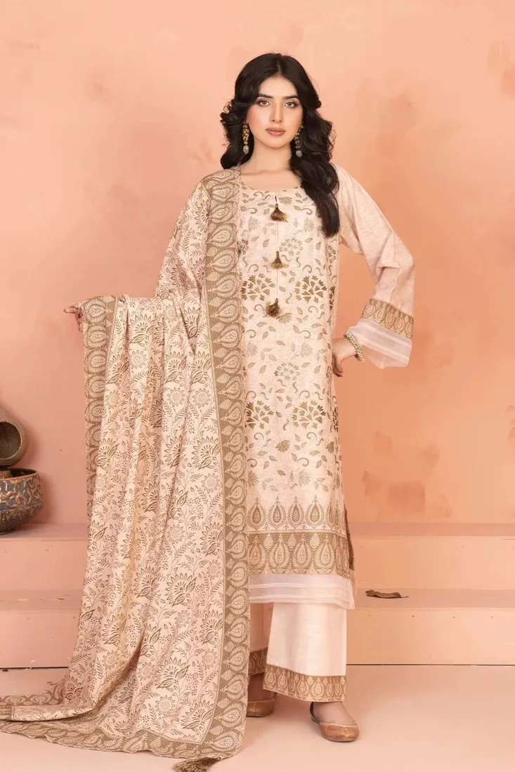 Cream Embroidered Printed Khaddar 3-Piece Winter Collection - image 1