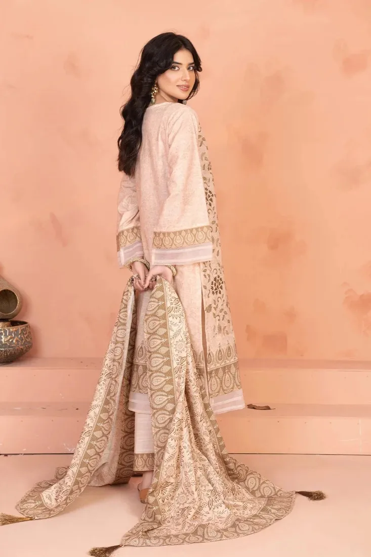 Cream Embroidered Printed Khaddar 3-Piece Winter Collection - image 2