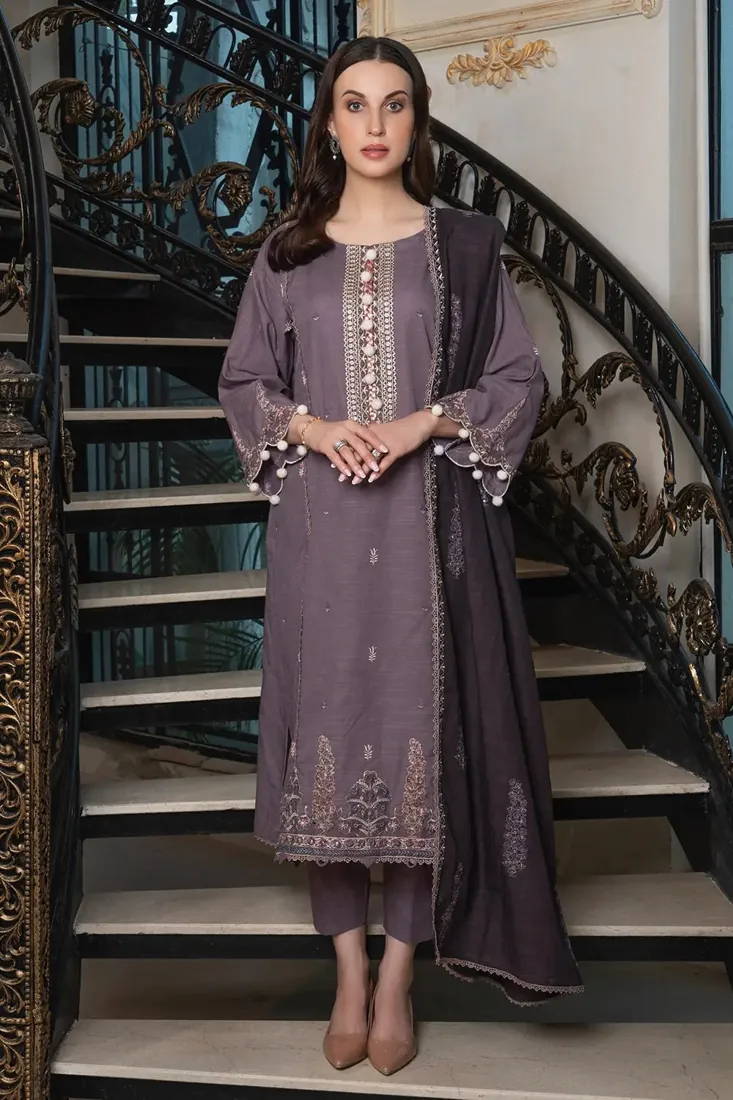Faded Purple Embroidered Khaddar 3-Piece Winter Collection - image 1