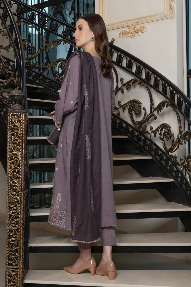 Faded Purple Embroidered Khaddar 3-Piece Winter Collection - image 2