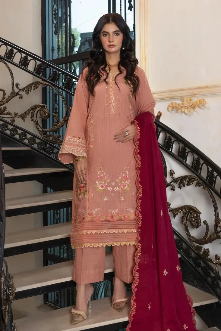 Dusky Rose Embroidered Khaddar 3-Piece Winter Collection - image 1