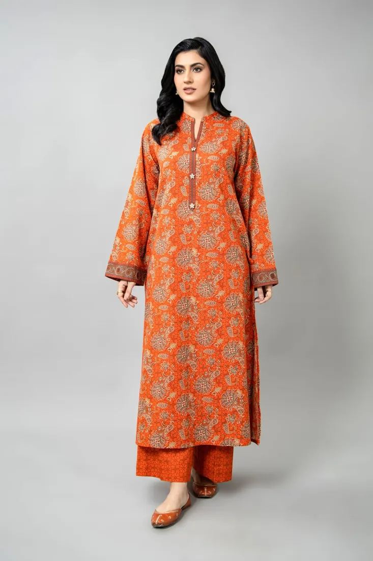 Rust Printed Slub Khaddar 2-Piece Winter Collection - image 1