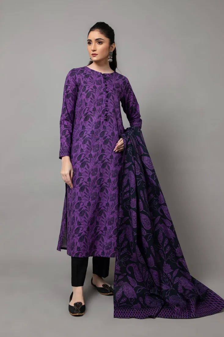 Purple Printed Slub Khaddar 2-Piece Winter Collection - image 1