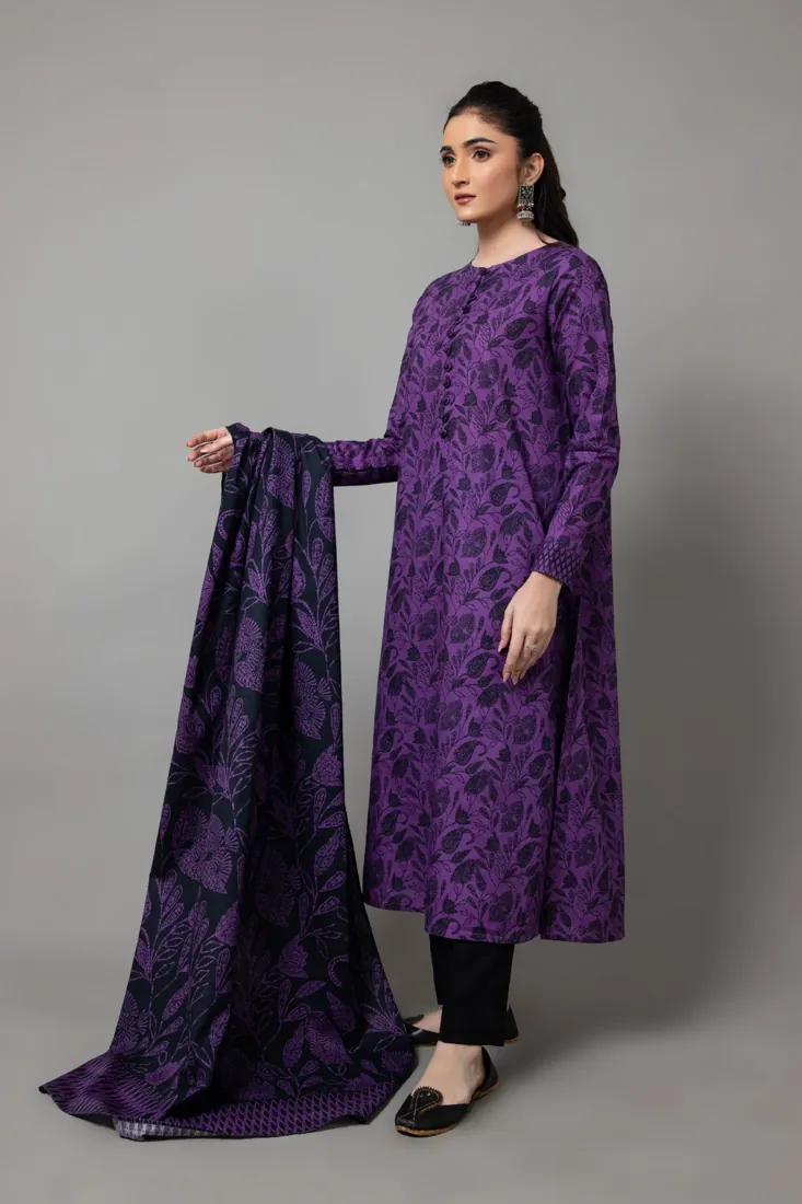 Purple Printed Slub Khaddar 2-Piece Winter Collection - image 2