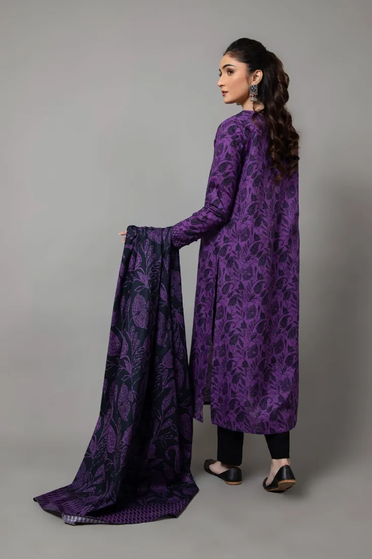 Purple Printed Slub Khaddar 2-Piece Winter Collection - image 3