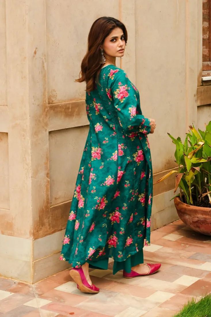 Green Printed Slub Khaddar 2-Piece Winter Collection - image 4