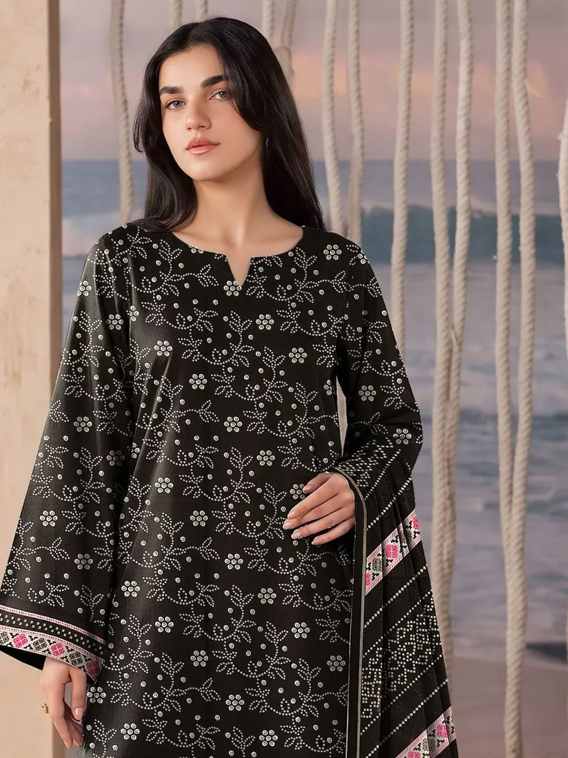 Black Printed Khaddar 3-Piece Winter Collection - image 2