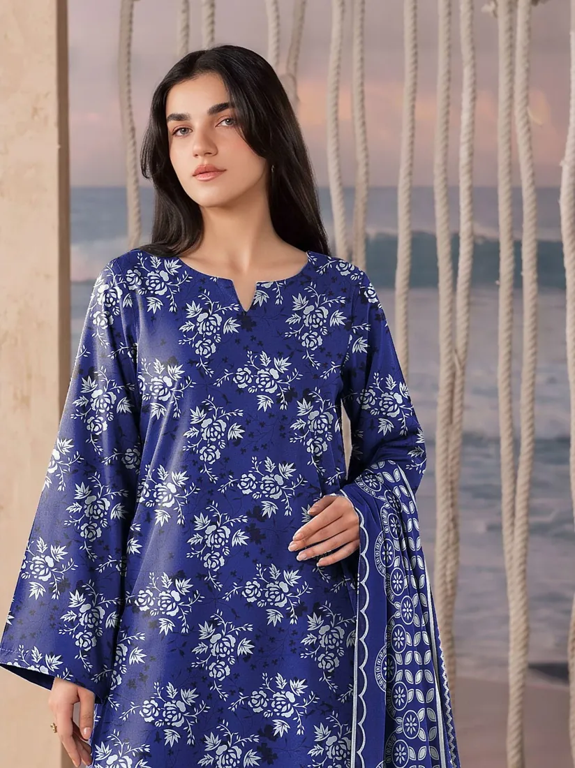 Royal Blue Printed Khaddar 3-Piece Winter Collection - image 4
