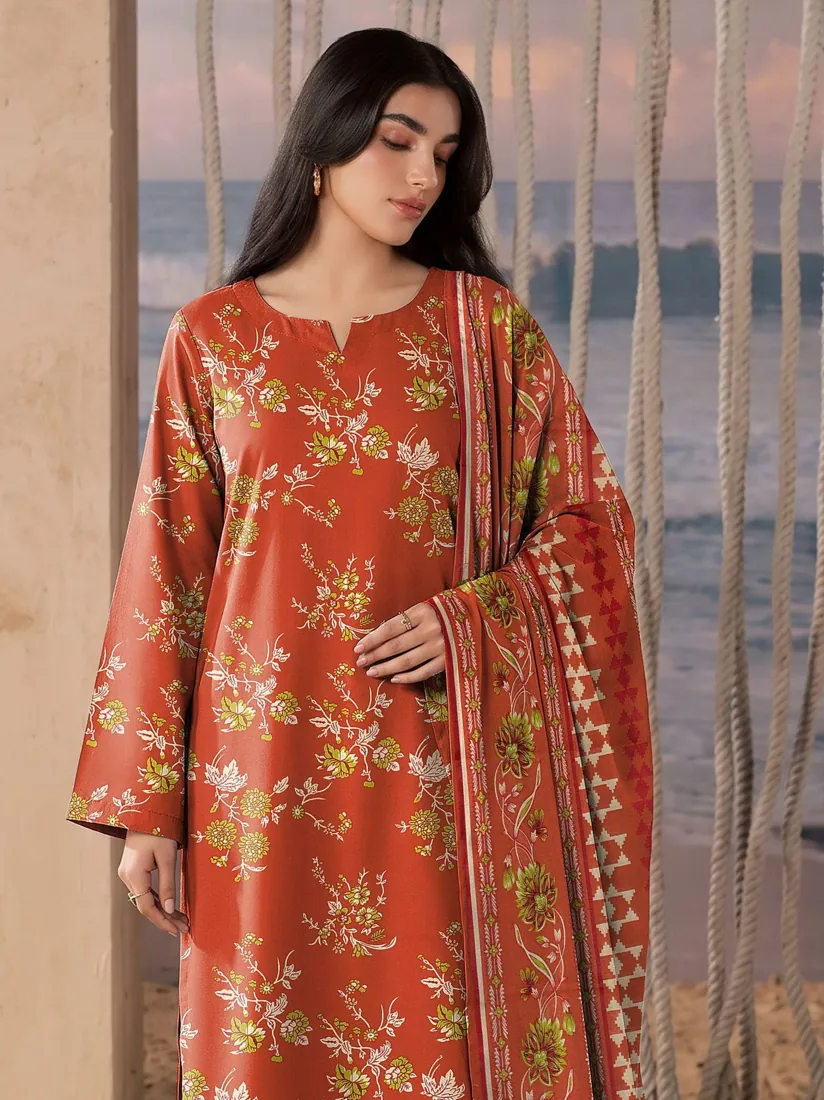 Burnt Orange Printed Khaddar 3-Piece Winter Collection - image 2