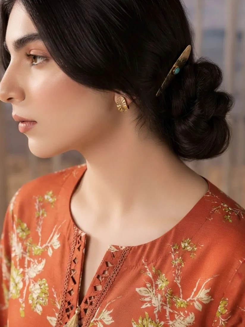Burnt Orange Printed Khaddar 3-Piece Winter Collection - image 3