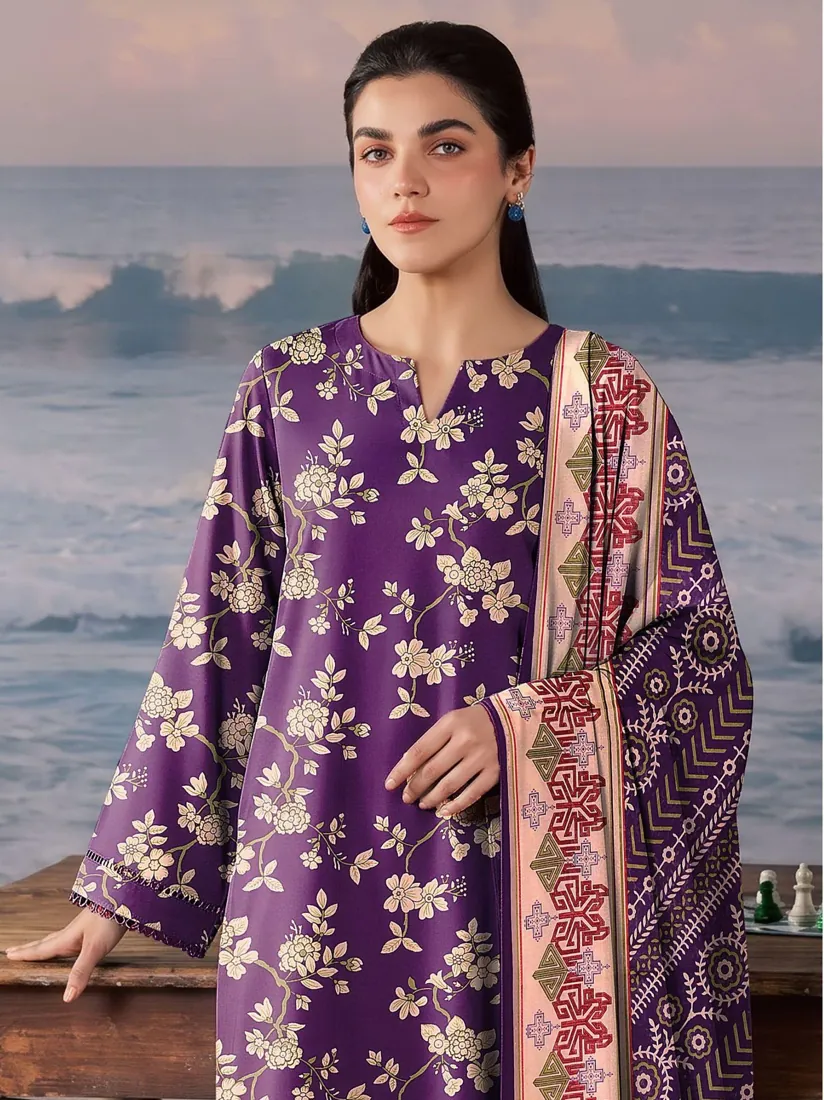 Purple Printed Khaddar 3-Piece Winter Collection - image 2