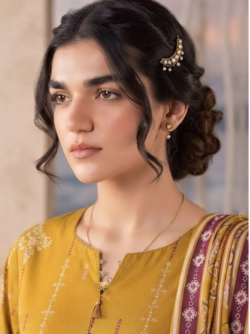 Mustard Yellow Printed Khaddar 3-Piece Winter Collection - image 3