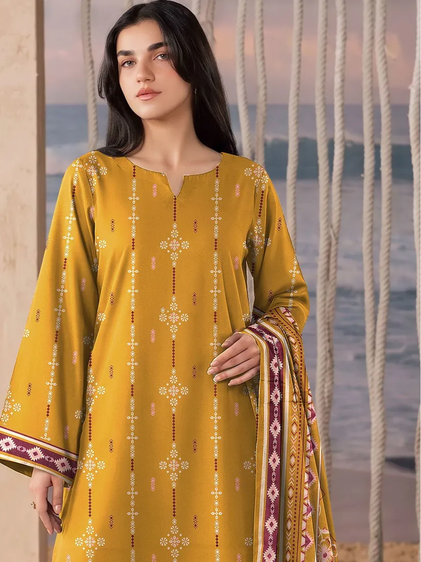 Mustard Yellow Printed Khaddar 3-Piece Winter Collection - image 4