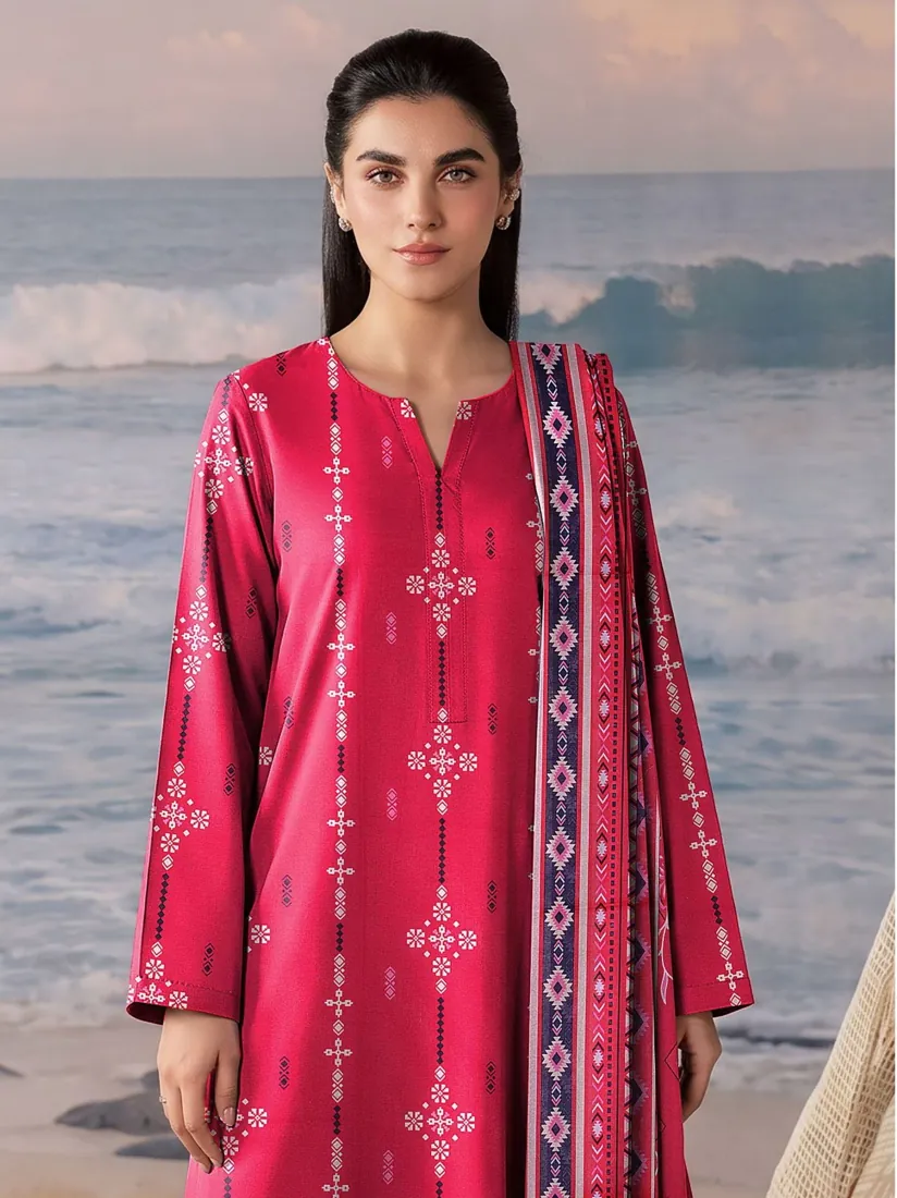Hot Pink Printed Khaddar 3-Piece Winter Collection - image 2