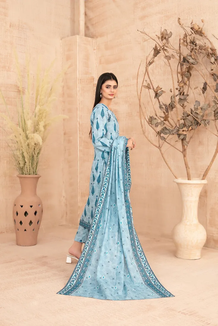 Sky Blue Embroidered Printed Khaddar 3-Piece Winter Collection - image 2