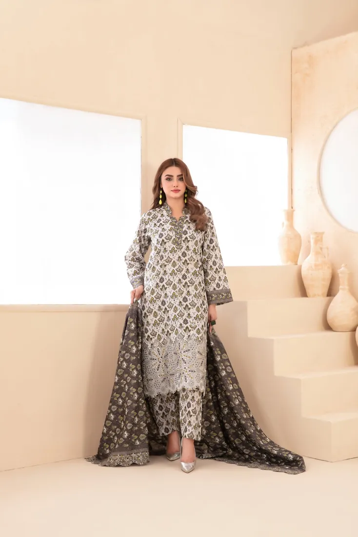 Beige Embroidered Printed Khaddar 3-Piece Winter Collection - image 1