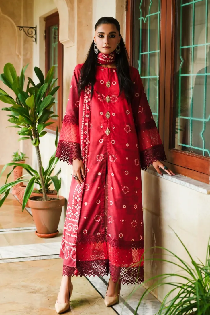 Red Printed Slub Khaddar 3-Piece Winter Collection - image 1