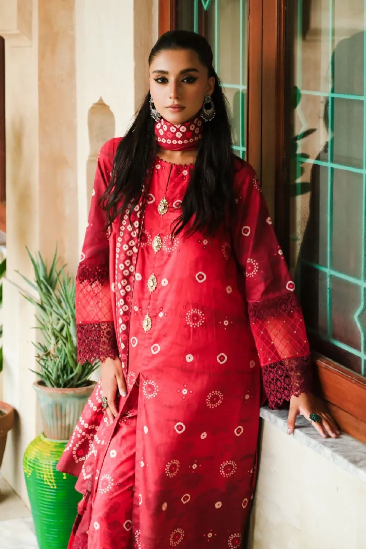 Red Printed Slub Khaddar 3-Piece Winter Collection - image 2